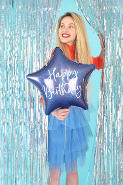 Balon foliowy Happy Birthday, 40cm, granat