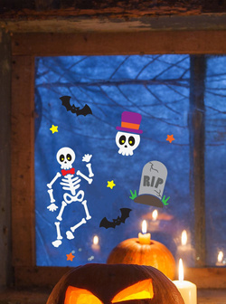 Naklejki Żelowe Okno KOŚCIOTRUP Cmentarz Halloween