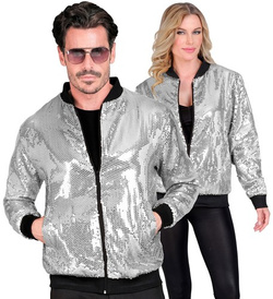 Kurtka Bluza Bomberka Cekinowa Unisex Srebrna XXL