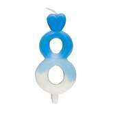 Świeczka Cyferka 8 Serduszko, Błękitno-Biała 6,5cm