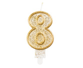 Świeczka B&C cyferka "8", złoty kontur, 1op.