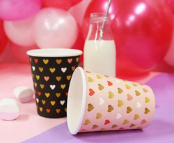 Kubeczki papierowe Czarne Serca XOXO 250ml 6szt