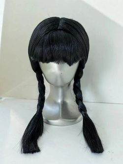 Peruka Wednesday Addams Czarne Włosy Warkocze