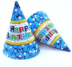 Czapeczki "Happy Birthday" niebieskie, 6 szt.