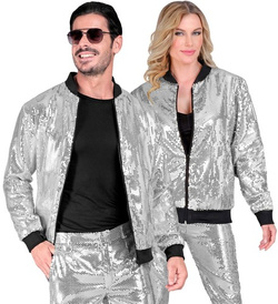 Kurtka Bluza Bomberka Cekinowa Unisex Srebrna XXL