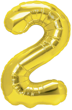 Balon foliowy cyfra DWA 2, złoty, 40 cm