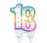 Świeczka cyferka z kropeczkami "18", 8 cm