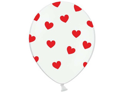 Balon 14" biały w czerwone serca, 1 szt.