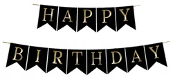 Baner HAPPY BIRTHDAY Czarno-Złoty, 1kpl.