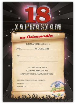 Zaproszenie na 18 urodziny, 1 szt.