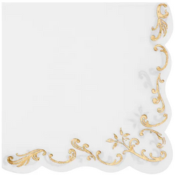 Serwetki Białe ze Złotym Ornamentem 33x33cm12szt.