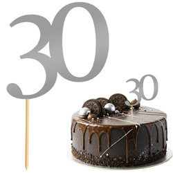 Topper na Tort LICZBA 30 Urodziny SREBRNY
