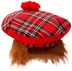 Czapka BERET SZKOTA Czerwona Krata z Bokobrodami