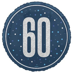 Balon Foliowy Niebieski Błyszczący 60 URODZINY 45c