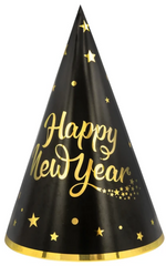Czapeczki ze złotym napisem Happy New Year 6szt