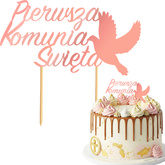 Topper na Tort KOMUNIA ŚWIĘTA Gołąbek RÓŻOWE ZŁOTO
