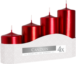 Świece walec, czerwony metaliczny, miks  4 szt.