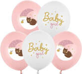 Balony Pastelowe BABY GIRL Shower Miś Mix, 5szt.