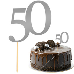 Topper na Tort LICZBA 50 Urodziny SREBRNY