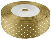 Wstążka satynowa w kropki Złota 22m, 25mm