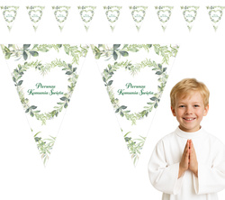 Baner Girlanda Flagietki Komunijny SERCE Liście