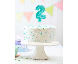 Balon foliowy na tort, Cyfra 2, błękitny, 1szt.