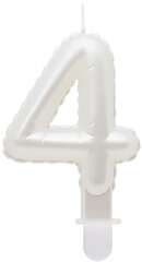 Świeczka Cyfra 4 CZTERY Perłowa BIAŁA, 7cm