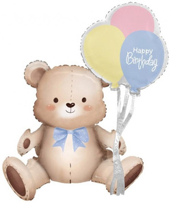 Balon Foliowy MIŚ Z BALONIKAMI Urodziny 41x76x31cm