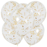 Balon Biały ze Złotym Konfetti, 6 szt.