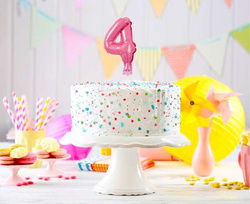 Balon foliowy na tort, Cyfra 4, różowy, 1szt.