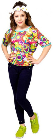 Kostium Strój Kolorowa Hipiska Lata 70, 130/140 cm