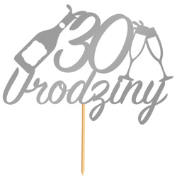 Topper na Tort 30 URODZINY Party SREBRNY
