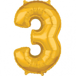 Balon foliowy 26" złoty cyfra "3", 1 szt.