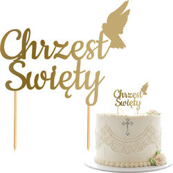 Topper na Tort CHRZEST ŚWIĘTY Gołąbek ZŁOTY