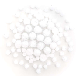 Pompony akrylowe białe i opalizujące mix, 85 szt.