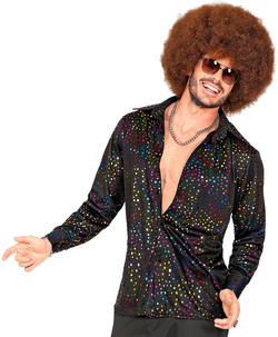 Koszula DISCO Czarna Kolorowe Kropki Lata 80, S/M