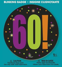 Duża odznaka błyskająca na 60 Urodziny, 1 szt.