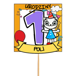 Topper Kotka Kici Kici DUŻY Urodziny IMIĘ 1szt.