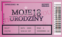 ZAPROSZENIA z Kopertami na 18 Urodziny Bilet 10szt