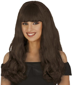 Peruka Długie Brązowe Włosy z Grzywką