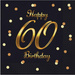 Serwetki 60 URODZINY Czarne Złote 33x33cm 20szt.