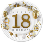 Talerzyki Papierowe Złota 18 URODZINY 18cm 8szt.