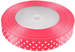 Wstążka satynowa w kropki różowa 22m, 12mm