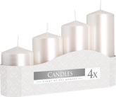Świece walec, biały metaliczny, miks 4 szt.