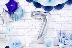 Balon foliowy Cyfra "7", srebrny, 86cm, 1szt.