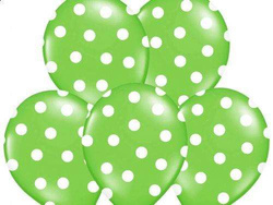 Balony 14'' zielone w białe kropki, 5  szt.