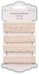 Tasiemki KORONKI BAWEŁNIANE Ozdobne KREMOWE 4x1m