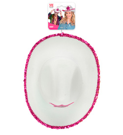 Kapelusz Kowbojski Biały z Różową Gwiazdą Cekiny