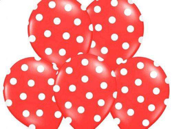Balony 14''  czerwone w białe kropki, 5 szt.