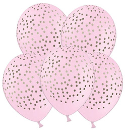 Balony Różowy w złote Kropki, 30 cm, 5 szt.
